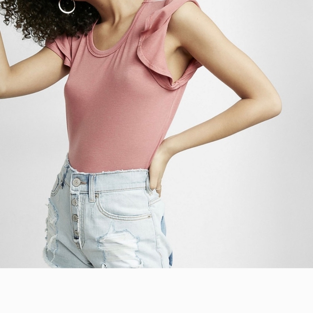 Express Ruffled Sleeve Rose Top - Picture 2 of 6